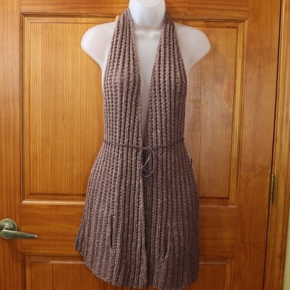 Vintage Scarf Vest Bohemian Hippy Tie Around Scarf With Pockets - Picture 2 of 13